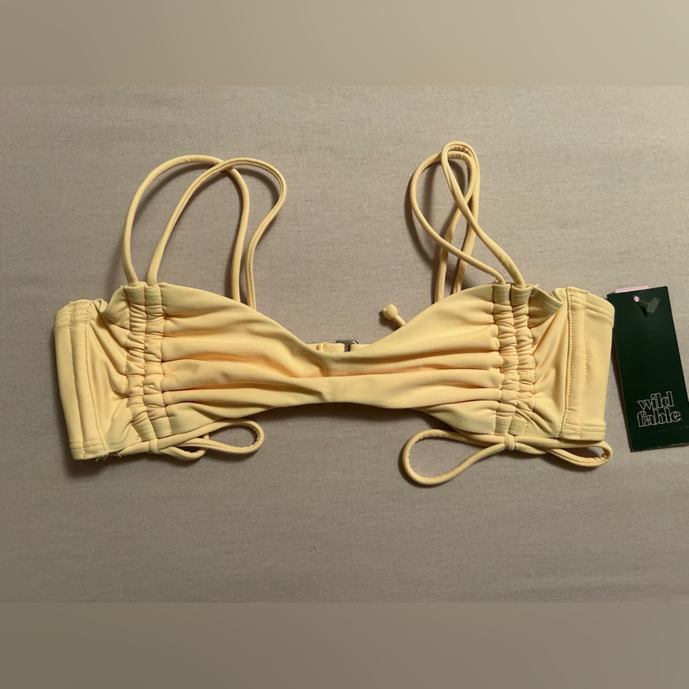 Yellow Ruched Bralette Bikini Top Mix & Match Adjustable Wild Fable S NWT